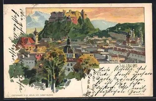 Künstler-AK sign. F. Hegenbart: Salzburg, Blick zur Festung Hohensalzburg