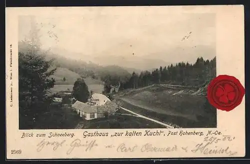 AK Hohenberg, Gasthaus zur kalten Kuchl, Blick zum Schneeberg, Siegel