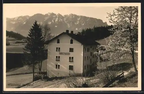 AK Wildbichl in Tirol, Gasthaus Alpenrose zur Zeit der Baumblüte