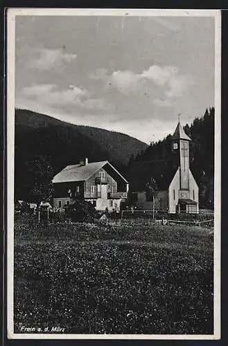 AK Frein a. d. Mürz, Kirche mit Nebengebäude