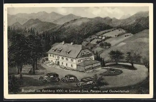 AK Semriach, Pension und Gasthaus Brandlhof am Rechberg aus der Vogelschau