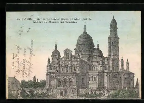 Künstler-AK Paris, Église du Sacré-Coeur de Montmartre, Aspect du Monument Terminé