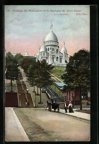 AK Paris, Sacré-Coeur de Montmartre, La Funiculaire et la Basilique