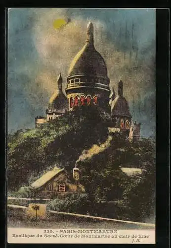 AK Paris, Basilique du Sacré-Coeur de Montmartre au clair de lune