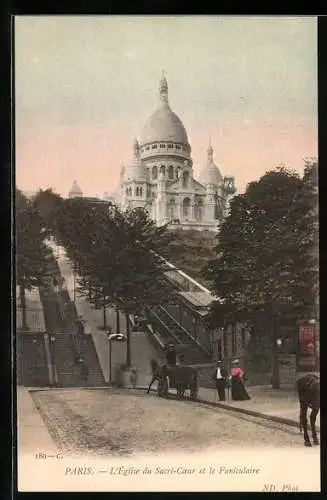 AK Paris, L`Église du Sacré-Coeur de Montmartre et le Funiculaire