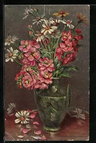 Ölgemälde-Imitations-AK Erpaco-Kunstverlag Nr. 19 /6: Blumen, Rote und weisse Blumen in einer Vase