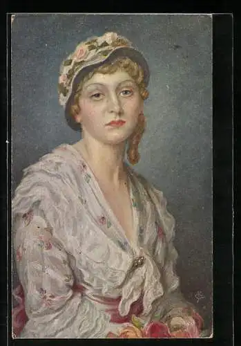 Ölgemälde-Imitations-AK Erpaco-Kunstverlag Nr. 614: K. Gampenrieder, Gräfin Ursula im weissen Kleid