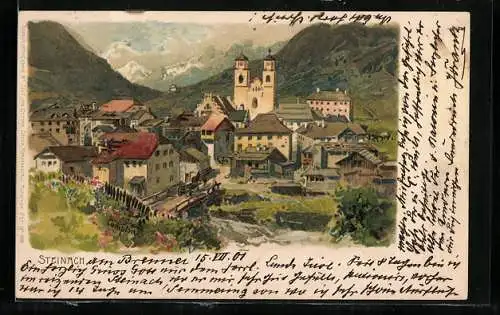 Künstler-AK Steinach, Ortstotale mit der Kirche