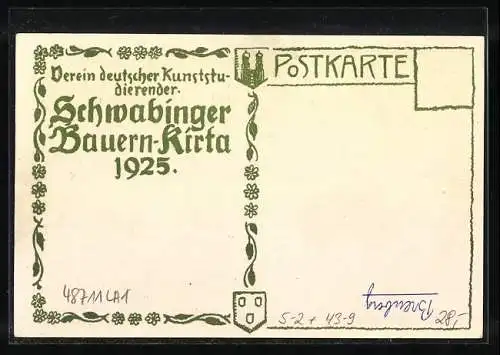 AK Schwabinger Bauern-Kirfa 1925, München, Jugendstil