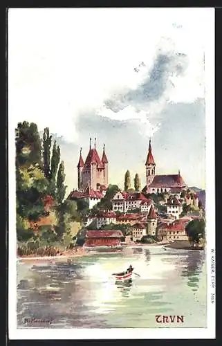 Künstler-AK Bern, Ortsansicht vom Wasser aus