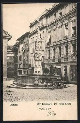 AK Luzern, Weinmarkt und Hotel Krone