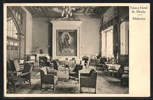 AK St. Moritz, Palace Hotel, Gesellschaftsraum mit Madonna-Gemälde