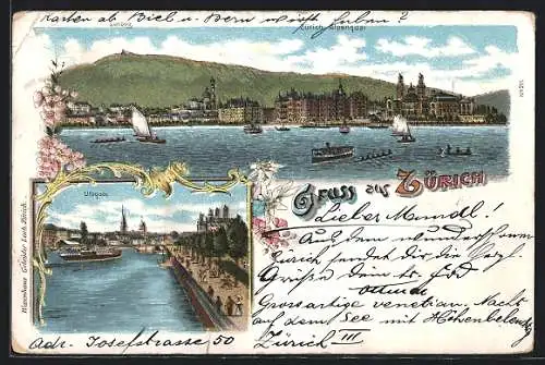 Lithographie Zürich, Alpenquai und Utoquai