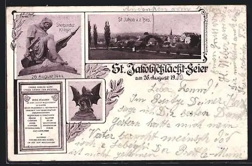 AK St. Jakob an der Birs, St. Jakobschlacht-Feier 26. August 1910, Sterbender Krieger