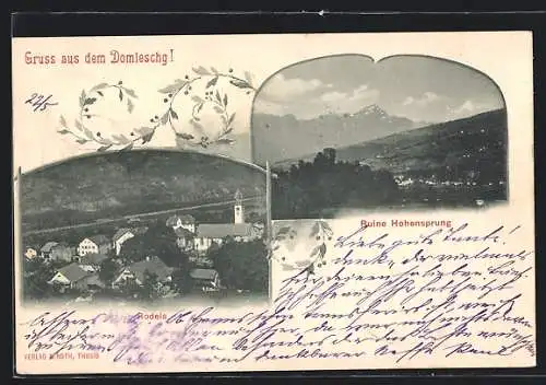 AK Rodels, Ortsansicht und Ruine Hohensprung