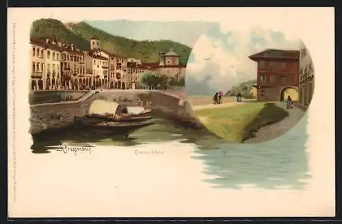 Lithographie Canobbio, Strassenpartie am Wasser