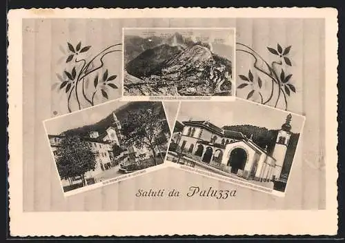 AK Paluzza, Via Pontaiba e Duomo, Scuole Professionale e Monumento ai Caduti
