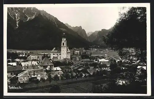 AK Toblach, Ortsansicht gegen das Gebirge