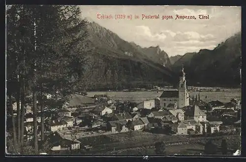 AK Toblach, Ortsansicht im Pustertal gegen Ampezzo