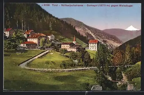 AK Gomagoi an der Stilfserjochstrasse, Ortsansicht gegen Weisskugel