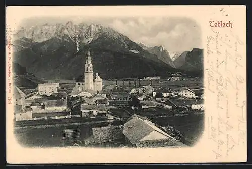 AK Toblach, Ortsansicht aus der Vogelschau