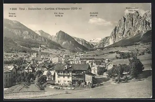 AK Cortina d`Ampezzo, Ortsansicht mit Tofana, Col Rosa, Seekofel und Pomagagnon