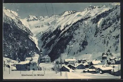 AK Göschenen, Ortsansicht im Winter