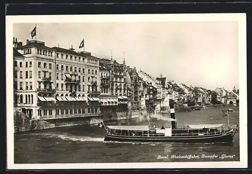 AK Basel, Rheinschiffahrt mit Dampder Glarus