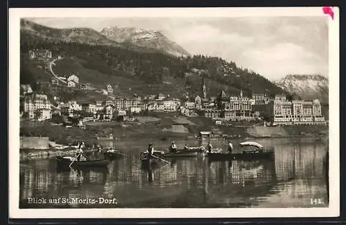 AK St. Moritz-Dorf, Ruderboote auf dem See im Ort