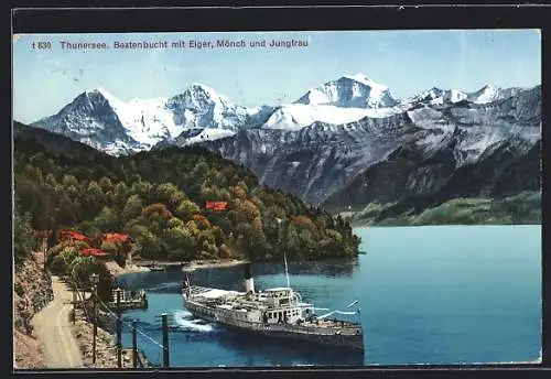 AK Thun, Thunersee, Beatenbucht mit Eiger, Mönch und Jungfrau