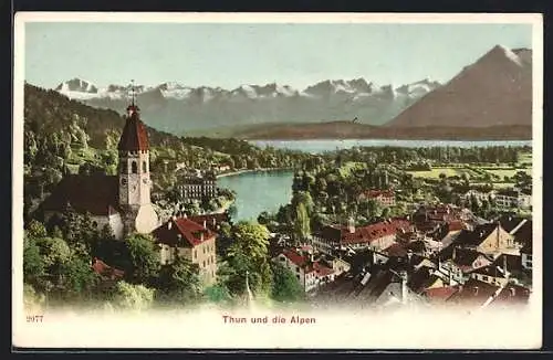 AK Thun, Ortsansicht mit Alpen