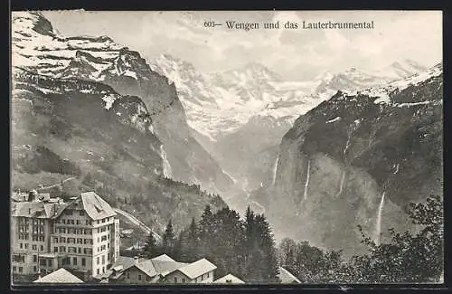 AK Wengen, Ortsansicht mit Blick in das Lauterbrunnental