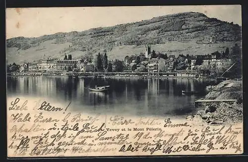 AK Vevey, Vue Générale et le Mont Pélerin