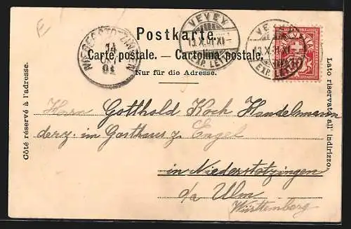 AK Vevey, Vue Générale et le Mont Pélerin