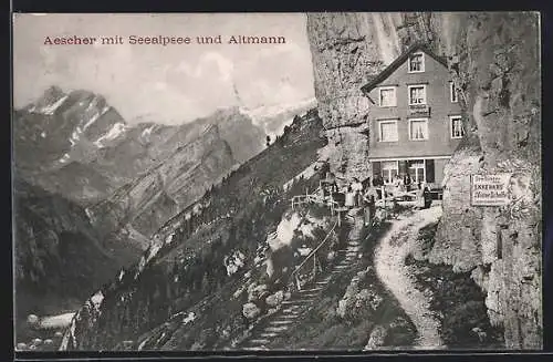 AK Aescher, Gasthaus zum Aescher mit Seealpsee und Altmann