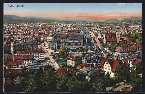 AK Zürich, Totale aus der Vogelschau