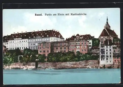 AK Basel, Rhein mit Martinskirche