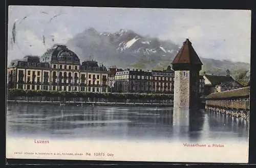 AK Luzern, Wasserturm und Pilatus