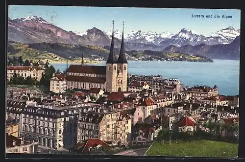 AK Luzern, Ortsansicht mit Union Hotel & Alpenpanorama