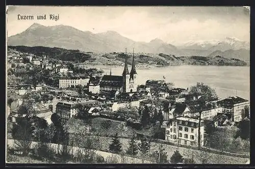 AK Luzern, Ortsansicht mit Hofkirche und Rigi