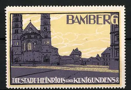 Reklamemarke Bamberg, die Stadt Heinrichs und Kunigundens, Platz mit Kirche