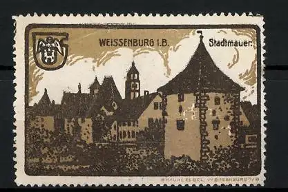 Reklamemarke Weissenburg i. B., Stadtmauer, Stadtwappen