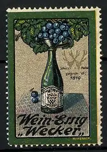 Reklamemarke Wecker Wein-Essig, Flasche mit Trauben