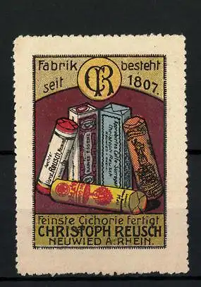 Reklamemarke Feinste Cichorie von Christoph Reusch, Neuwied, Verpackungen