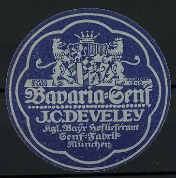 Reklamemarke Bavaria-Senf, Sebf-Fabrik J. C. Develey, München, Wappen