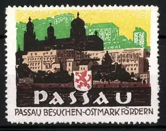 Reklamemarke Passau, Stadtansicht und Stadtwappen