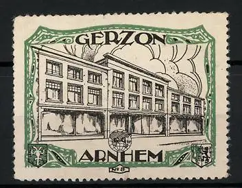 Reklamemarke Arnhem, Gerzon, Gebäudeansicht, Wappen