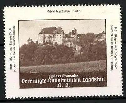 Reklamemarke Kumhausen, Schloss Trausnitz, Vereinigte Kunstmühlen Landshut A.G.
