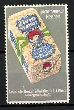 Reklamemarke Zivio Waffeln, Landshuter Bisquit- und Keksfabrik H. I. Klein AG, Waffelverpackung