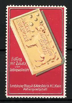 Reklamemarke Alpenmilch-Waffel, Marke Zugspitze, Landshuter Bisquit- und Keksfabrik H. I. Klein AG, Waffelverpackung